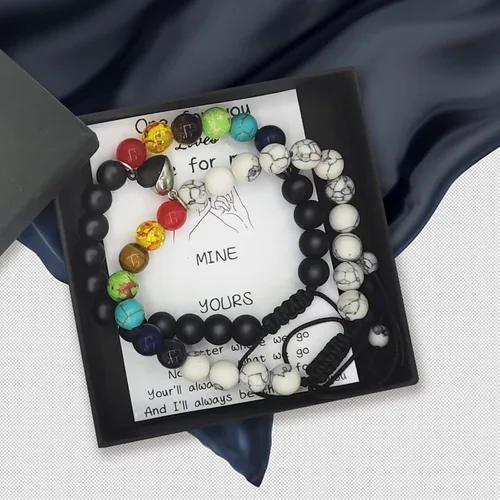 Miniatura 79 de 2 pulseras magnéticas para parejas, piedra natural negra mate, cristal para votos de amor eterno, juego de pulseras de cuentas de piedra de energía