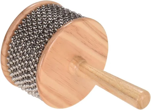 Miniatura 7 de Heysland Cabasa de madera instrumento musical de percusión de metal con cuentas de cadena y cilindro Pop Hand Shaker para banda educación musical