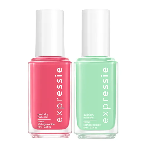 essie Expressie Esmalte de uñas de secado rápido, fórmula vegana, rosa, verde, rosa y verde, vegano sin 8, 1 kit