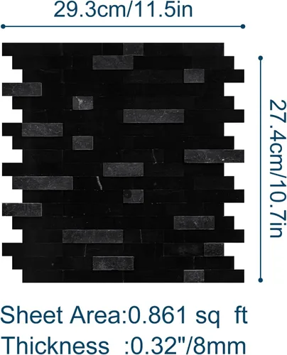 Miniatura 5 de Azulejos de mosaico de piedra natural 3D de 5 hojas, 12 x 11 pulgadas para despegar y pegar, azulejos de pared autoadhesivos negros mixtos