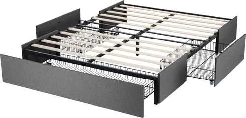 Miniatura 8 de IMUsee Base de cama matrimonial con almacenamiento, 3 cajones grandes sobre ruedas, plataforma tapizada de tela, no necesita somier, soporte