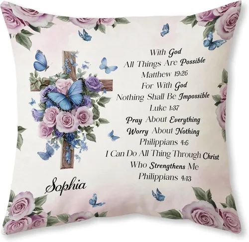 Miniatura 10 de Hyturtle Almohada cristiana personalizada con relleno, regalos religiosos de la Biblia para mujeres, almohada de versículo de la Biblia, regalos