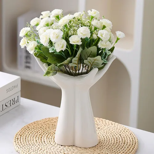 Miniatura 3 de Jarrón de cerámica hecho a mano - Jarrón de flores de tamaño mediano para estantes, mesas y repisas - Elegante escultura de mano para decoración