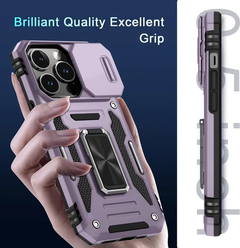 Miniatura 276 de DEERLAMN Funda para iPhone Xs Max con funda deslizante para cámara + protector de pantalla, soporte giratorio de anillo de grado militar a prueba