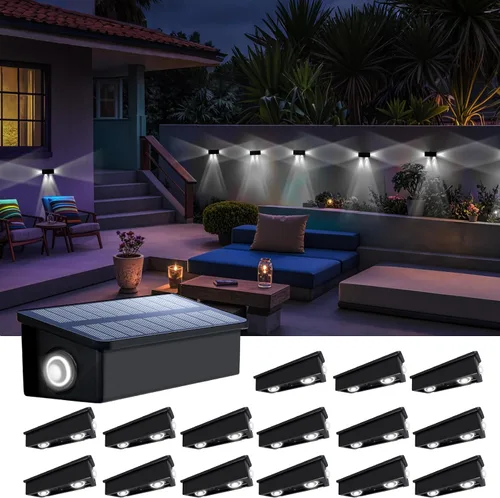 Miniatura 13 de Luces de Valla Solares Impermeables para Exteriores de 3 Lados LED para Pared y Paisajismo para Patio, Terraza, Patio, Barandilla, Garaje, Piscina