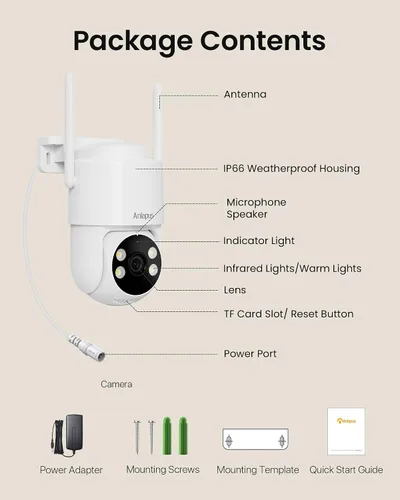 Miniatura 9 de Anlapus 2 cámaras de seguridad WiFi C281 3MP 2K para exteriores, cámara de seguridad con cable Pan/Tilt de 360°, detección AI, pista automática