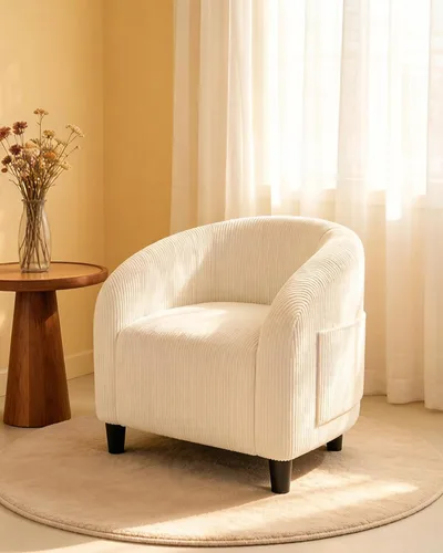 GarveeHome Silla de Acento Tipo Barril de Pana Silla Club Sillón Elegante Respaldo Acogedor para Sala de Estar Dormitorio Sala de Recepción Oficina