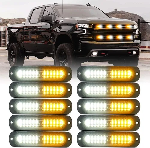 Miniatura 9 de Xprite Kit de 12 luces LED estroboscópicas de emergencia ámbar, superficie empotrada, marcador lateral, parrilla de advertencia de peligro, cabeza