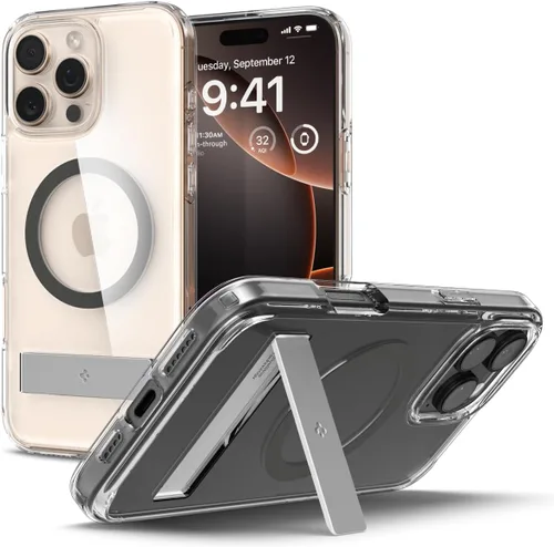 Miniatura 10 de Spigen Funda ultra híbrida S MagFit diseñada para iPhone 15 (2023) [Kickstand] [Amti Yellowing], compatible con MagSafe, color negro