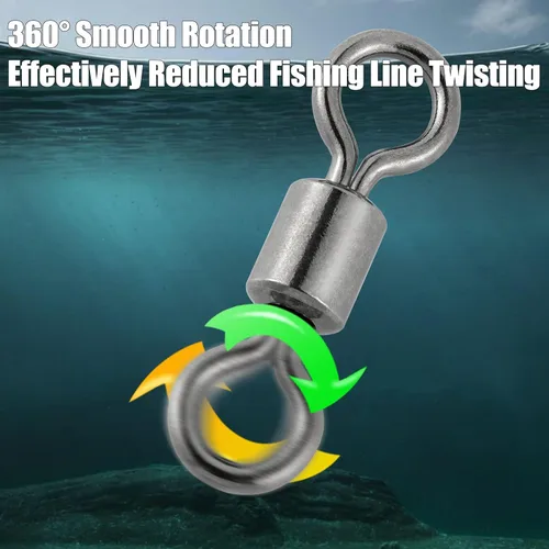 Miniatura 2 de Dr.Fish Paquete de 50 anillos giratorios de pesca con mosca, anillos sólidos de alta resistencia, conectores de línea de gancho, accesorios de pesca