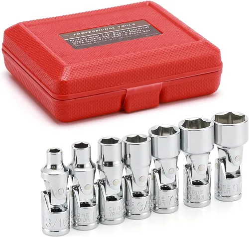 EMENTOL Juego de Llaves de Vaso Universales de 7 Piezas con Transmisión de 1/4 Pulgada, 6 Puntos, Juego de Llaves de Vaso Flexibles Universales SAE,