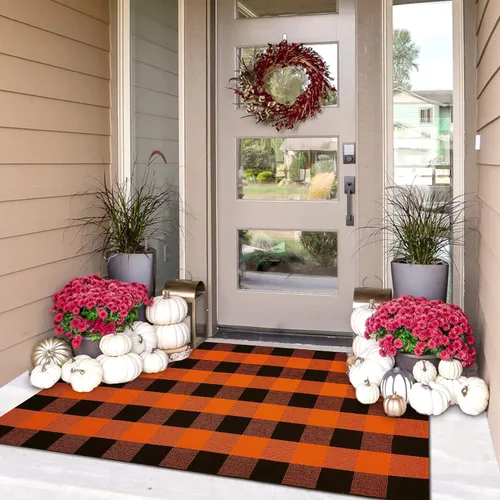 Miniatura 29 de IOHOUZE Alfombra a Rayas Blanco y Negro - 2x4.3 Tapetes para Puerta Delantera Exterior, Alfombra Lavable para Decoración de Porche Delantero, negro
