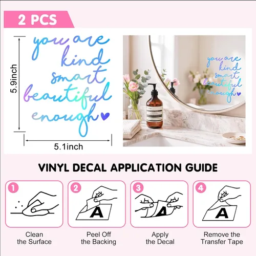 Miniatura 5 de 2 calcomanías de espejo de afirmación para niñas y adolescentes, You are Kind Smart Beautiful Enough Calcomanía, positivo amor propio, baño