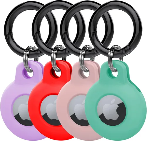 Miniatura 11 de Funda de silicona suave antiarañazos a prueba de golpes con llavero mosquetón para Apple Air Tag 2/1 (negro, rojo, rosa, verde claro)