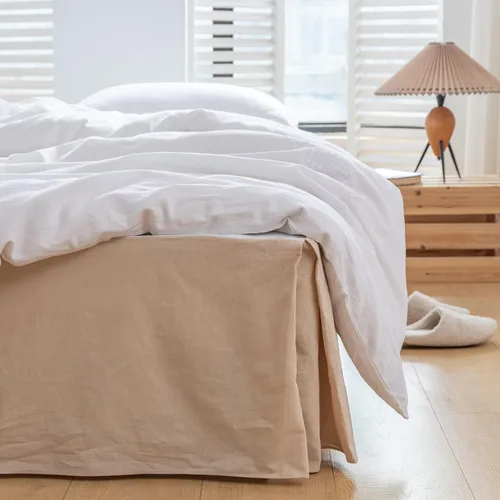 Miniatura 8 de BISELINA - Falda de cama de lino francés con esquina plisada de 14 pulgadas, caída a medida, natural, mezcla de lino y algodón, guardapolvo básico