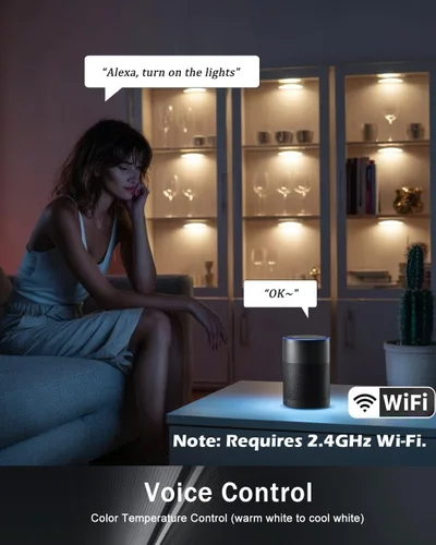 Miniatura 11 de Cefrank Paquete de 6 luces de disco inteligentes WiFi para debajo del gabinete, kit de iluminación 2700K-6000K, regulable, control remoto