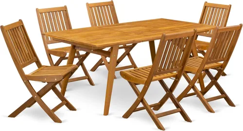 Miniatura 16 de East West Furniture DEDK9CWNA - Juego de comedor de 9 piezas para patio al aire libre, incluye una mesa rectangular de madera de acacia y 8 sillas