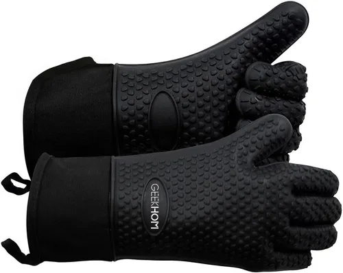 Miniatura 10 de GEEKHOM Guantes de Barbacoa Resistentes al Calor Manoplas de Horno - Guantes de Silicona para Parrilla con Protección de Brazo de 13.7" - Agarrador