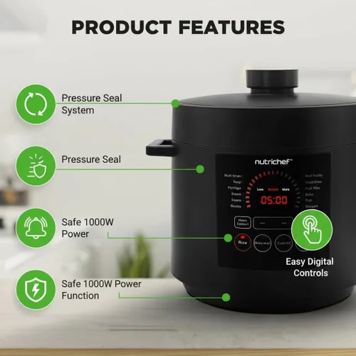 Miniatura 3 de NutriChef Olla a presión eléctrica de 6 cuartos de capacidad Olla a presión digital de encimera de 9 funciones Tiempo y temperatura ajustables