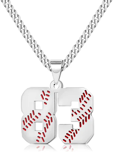 Miniatura 13 de Btysun Collares de béisbol de béisbol número 0-99 dijes de acero inoxidable para hombres, regalos de béisbol, papá, marido, regalo de Navidad