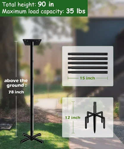 Miniatura 2 de Kit de montaje en poste de casa de pájaros de 75 pulgadas de Mokeyder, poste de comedero para pájaros ajustable resistente para exteriores, juego