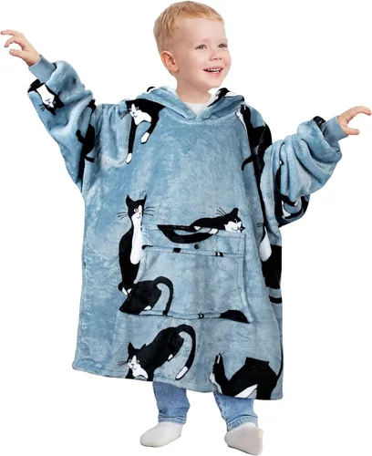 Miniatura 14 de Catalonia - Sudadera con capucha de gran tamaño para niños, sudadera de forro polar portátil con bolsillo frontal grande, para niños de 4 a 12 años