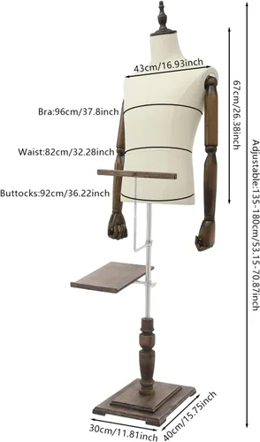 Miniatura 6 de Forma de vestido de maniquí masculino con soporte, cuerpo de maniquí de altura ajustable con estante desmontable para pantalones y soporte