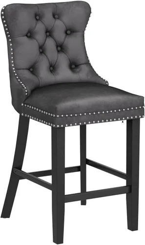 Miniatura 4 de Aoowow Juego de 2 taburetes de bar tapizados de terciopelo con altura de mostrador, altura del asiento de 26.3 pulgadas, sillas de bar sin brazos