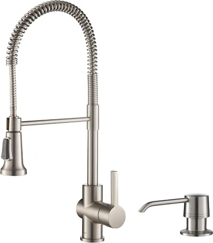 Miniatura 22 de Kraus Coda - Grifo de cocina de estilo comercial de una sola manija con 2 funciones, extraíble en latón cepillado sin manchas, KPF-1617BB