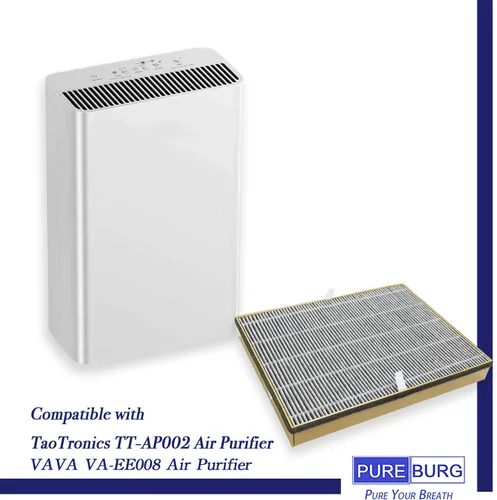 Miniatura 2 de PUREBURG Filtro de repuesto compatible con purificadores de aire TaoTronics TT-AP002 y VAVA VA-EE008, paquete de 2, carbón activado HEPA 2 en 1