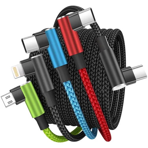 Miniatura 12 de Cable de carga múltiple (paquete de 2 de 4 pies), cable de carga múltiple de nailon trenzado para múltiples dispositivos, cable de carga 3 en 1