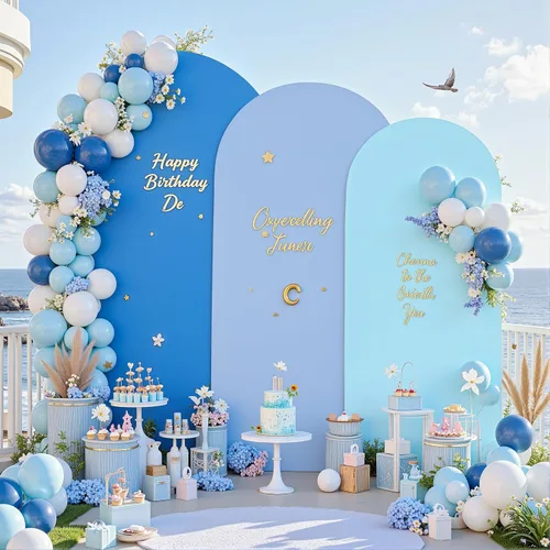 Miniatura 25 de Juego de 3 fundas elásticas para arco de arco iris de 6, 5, 4 pies, para arco de boda, juego de 3 fundas de elastano ajustadas, de tela azul