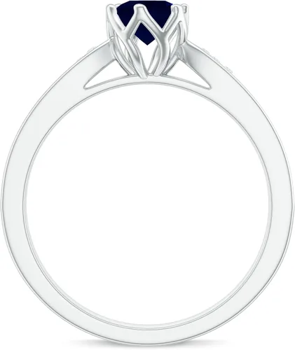 Miniatura 17 de Anillo de compromiso con solitario mínimo de zafiro azul, redondo de 0.197 in, calidad AAA, joyería inspirada en flores para mujer