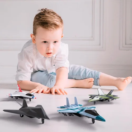 Miniatura 3 de Escuadrón de aviones de juguete de la Fuerza Aérea de los Estados Unidos de 4 paquetes, aviones de combate militares con retroceso, modelos