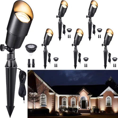 Miniatura 15 de Gardenreet Foco LED para exteriores, latón fundido a presión de 12 V con iluminación hacia arriba, impermeable, luces de paisaje de bajo voltaje