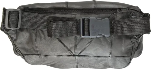 Miniatura 5 de Private Label Riñonera de piel de cordero genuina negra grande con bolsa para teléfono celular