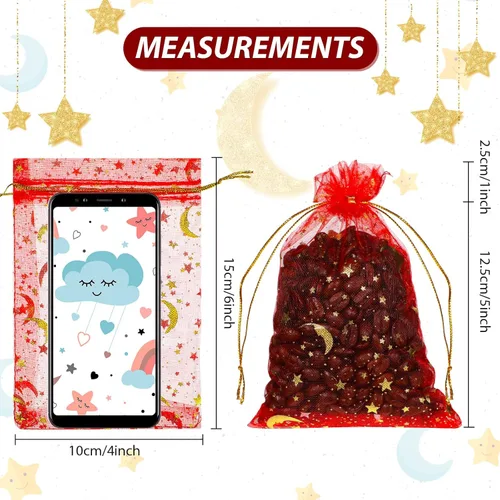 Miniatura 3 de Cunno 20 Pcs Moon Organza Mesh Jewelry Bags bulk with Drawstring Moon Star Organza Bags Sheer Candy Jewelry Pouches Wedding Favor Gift 4 x 6 Inch