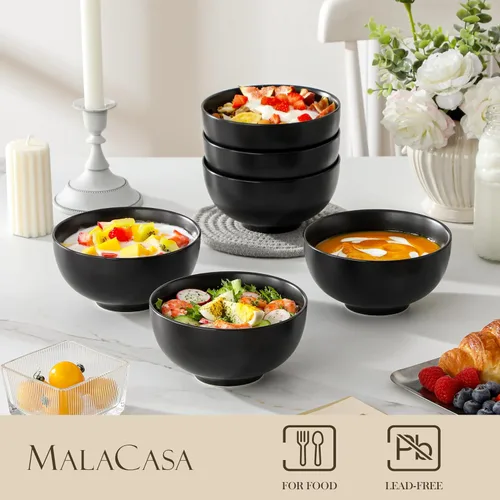 Miniatura 3 de MALACASA Juego de 6 cuencos de sopa de porcelana de 26 onzas, cuencos de cerámica negra para cocina, cuenco de cereales para avena, fruta, ensalada