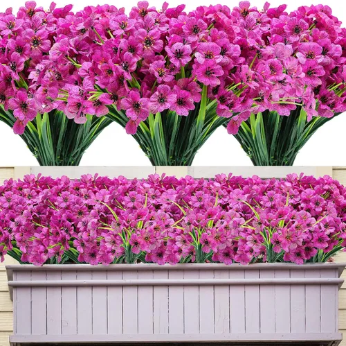 Miniatura 19 de Jutom 24 piezas de flores artificiales para decoración al aire libre, flores sintéticas de seda resistentes a los rayos UV, plantas a granel, Azul