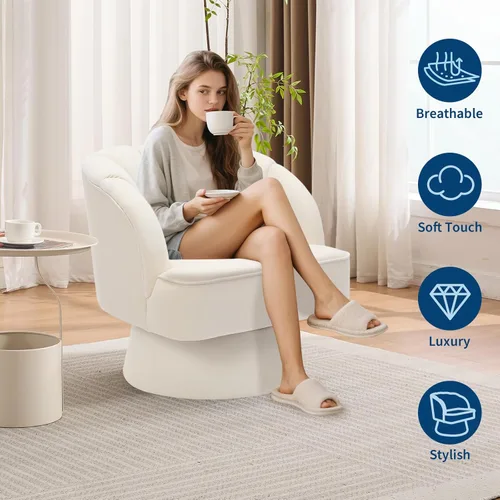 Miniatura 3 de GarveeHome Silla de acento moderna giratoria de barril, sillón tapizado de terciopelo de 360 grados con respaldo a rayas y acolchado suave, cómoda