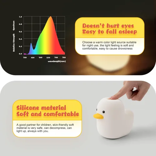 Miniatura 3 de UNEEDE Luz Nocturna LED Benson, Linda Luz Nocturna de Animal Pato de Silicona para Guardería Lámpara de Mesa Recargable Lámpara de Mesita de Noche