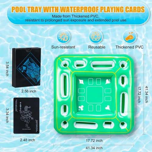 Miniatura 3 de Kaiedos Mesa de juego flotante para piscina, mesa flotante inflable con cartas de juego impermeables, 40 x 40 pulgadas, grandes bebidas flotantes