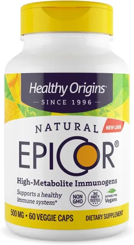 Healthy Origins EpiCor 500 mg, 60 cápsulas vegetales – Con fermentado de levadura seca clínicamente estudiado – Apoya la función inmunológica,