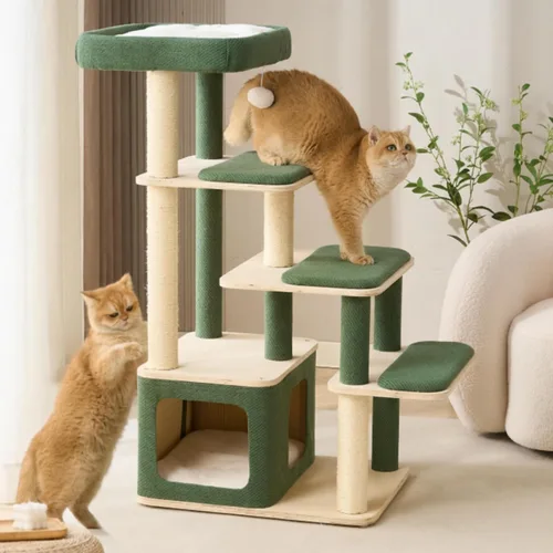 Miniatura 5 de Moderno árbol de madera para gatos grandes – Condominio de madera para gatos de 43.5 pulgadas con postes rascadores de sisal, cojines lavables, gran