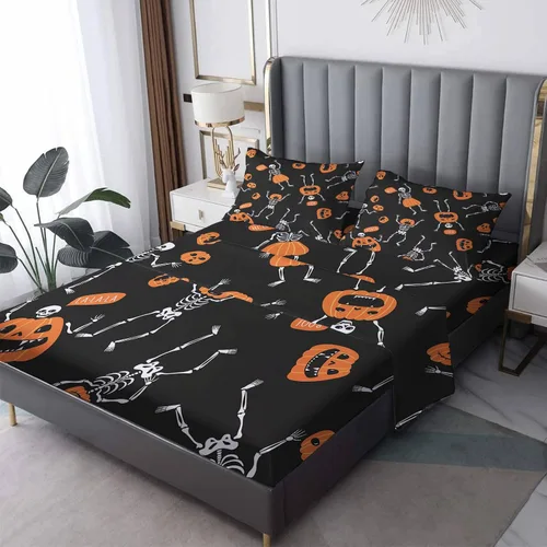 Miniatura 13 de Sábanas de Halloween tamaño Queen – Juego de sábanas espeluznantes de la parca para niños y niñas, juego de sábanas espeluznantes, microfibra suave