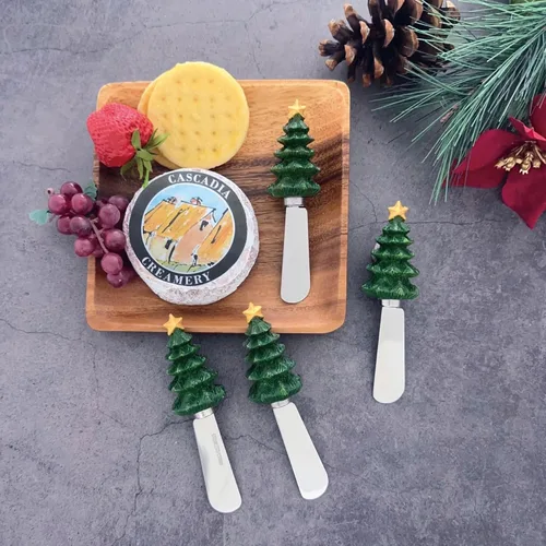 Miniatura 3 de UP Esparcidores de queso para árbol de Navidad, asas de resina pintadas a mano con cuchillas de acero inoxidable para untar queso crema