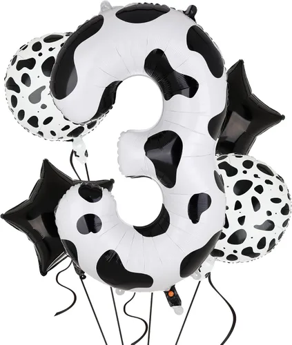 Miniatura 9 de Globo de 40 pulgadas con estampado de vaca con número 0 globos blancos con estampado de vaca, temática de vaquera, para niños, 10º cumpleaños