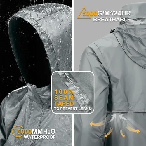 Miniatura 18 de Outdoor Ventures Chaqueta de lluvia para hombre, impermeable, ligera, plegable, para senderismo, golf, correr