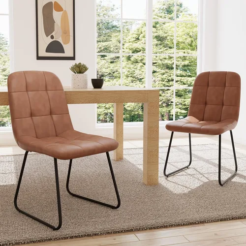 Miniatura 6 de HIPIHOM Juego de 4 sillas de comedor, modernas sillas de comedor de piel sintética para cocina, sala de estar, comedor (4 marrón)