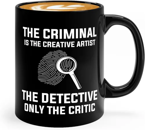 Taza de café detective de 11 onzas, color negro (The criminal is - policía policía patrulla detective sheriff aplicación de la ley Academia de
